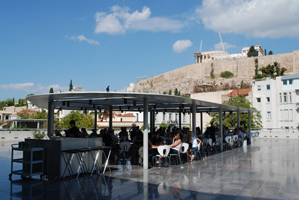 B. TSCHUMI ATHENS: CAF ON TERRACE LOOKING FOR ACROPOLIS