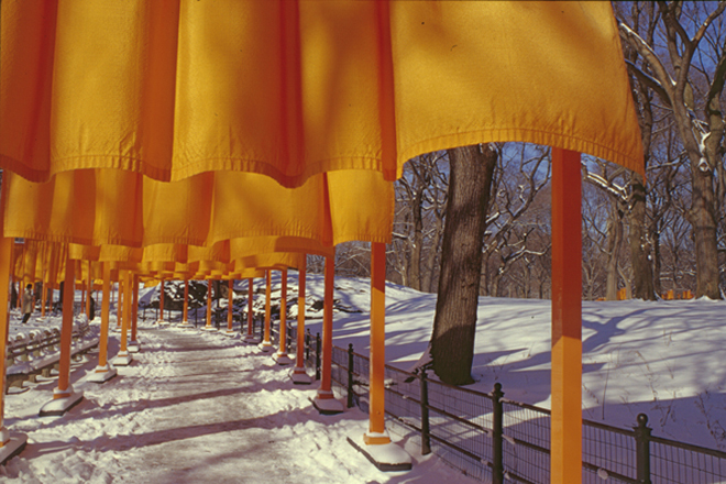 CHRISTO AND JANNE-CLAUDE, NEW YORK:FREE-HANGING SAFFRON-COLORED FABRIC PANELS