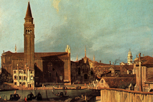 G.A. CANAL, DETTO CANALETTO, LA CHIESA E LA SCUOLA DELLA CARIT, DAL LABORATORIO DEI MARMI DI SAN VITALE, 1726 (124x163, part.)