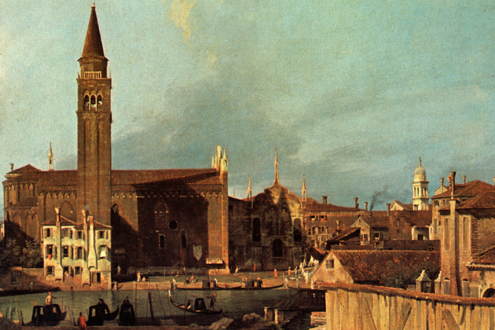 G.A. CANAL, DETTO CANALETTO, LA CHIESA E LA SCUOLA DELLA CARIT�, DAL LABORATORIO DEI MARMI DI SAN VITALE, 1726 (124x163, part.)