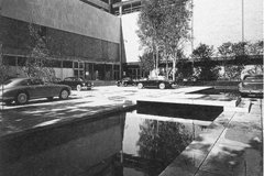 POOL AND E. KELLY WALL FOREGROUND (ELLSWORTH KELLY GREEN BLUE 1968, PAINTED ALUMINIUM)